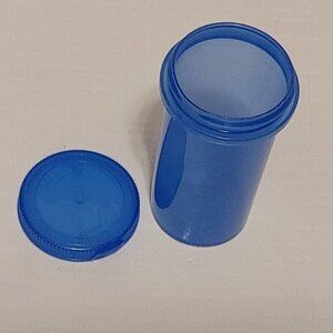 RETRO Pill Prescription Bottle Empty Plastic Cobalt With Snap Top Lid